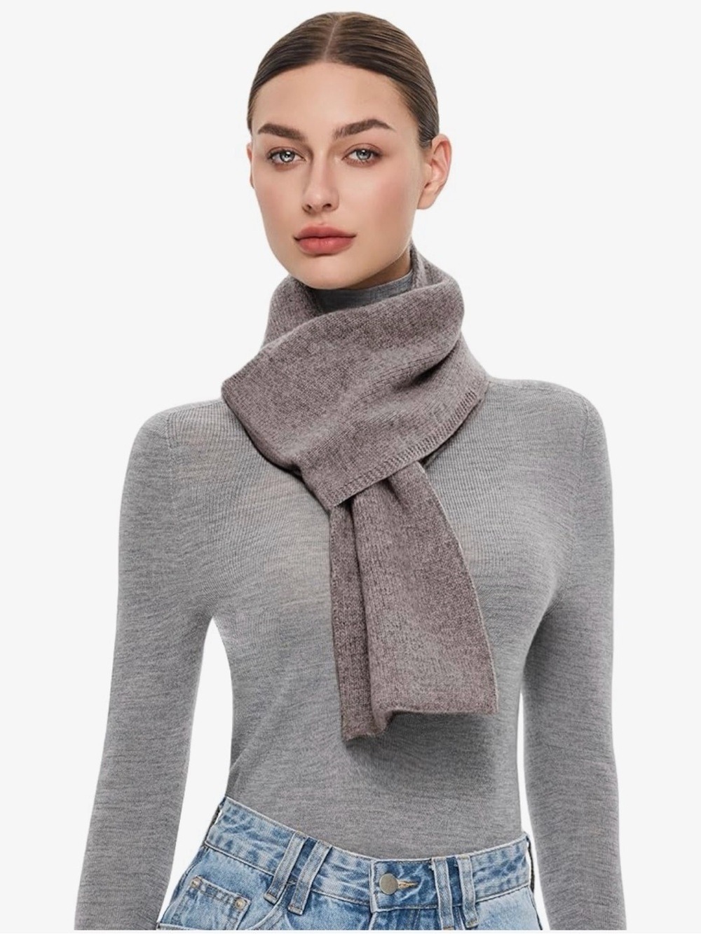 PULI 100% Wool Scarf Luxury Chunky Warm Pull Through Scarf Dark Oatmeal